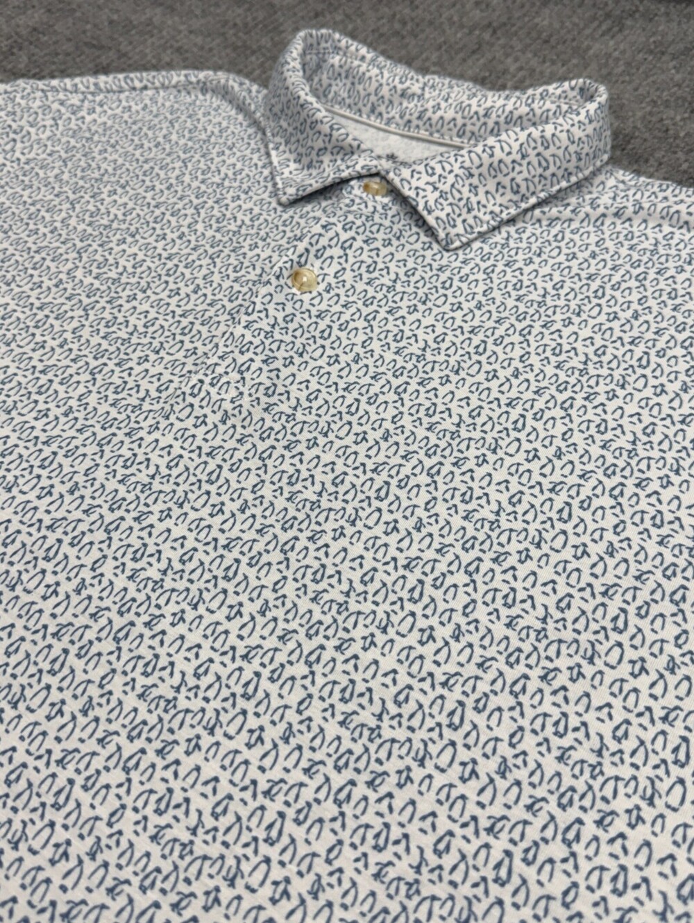 Peter Millar Seaside Polo Shirt Mens Large White Blue Penguin AOP Geometric
